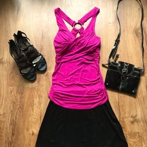 2B Bebe Fuchsia Top Wrap Gathered Front X Back W/ Ring Ruched Sides  Size Medium